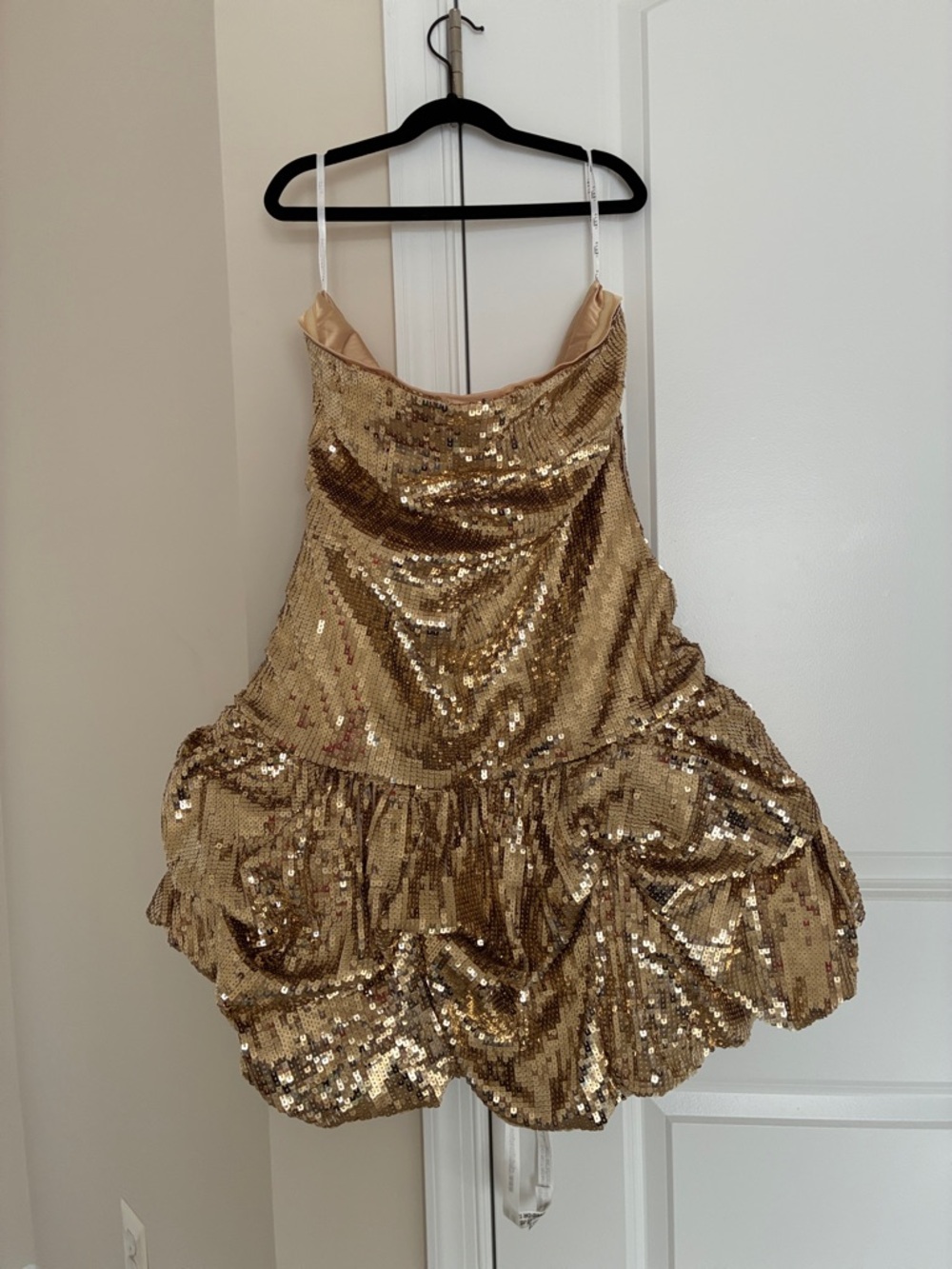 Mirabelle Gold Sequin Bandeau Minu Dress with Puff Hem GOLD Club L London